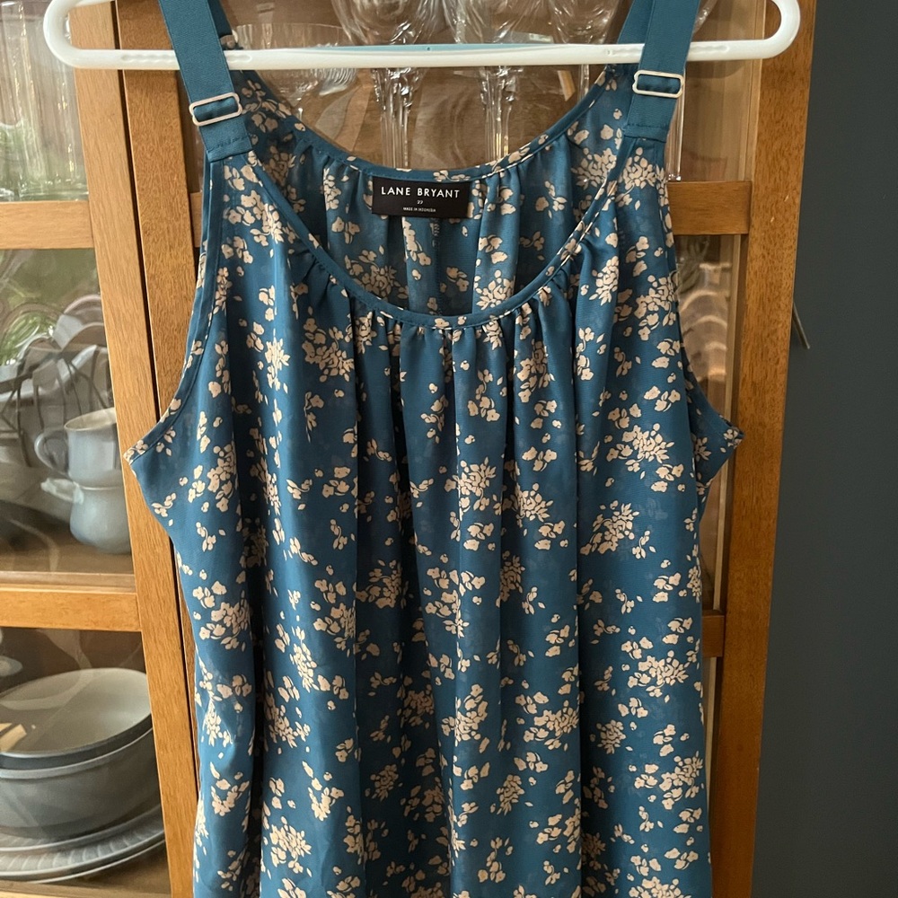 Lane Bryant Teal and Cream Floral Blouse